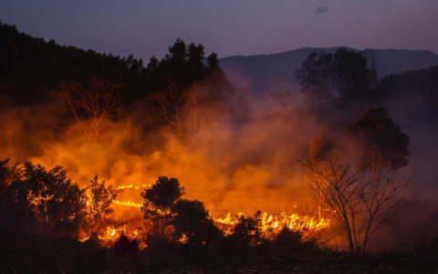 Incendio nel bosco a Caldarola, in volo un Erickson S64
